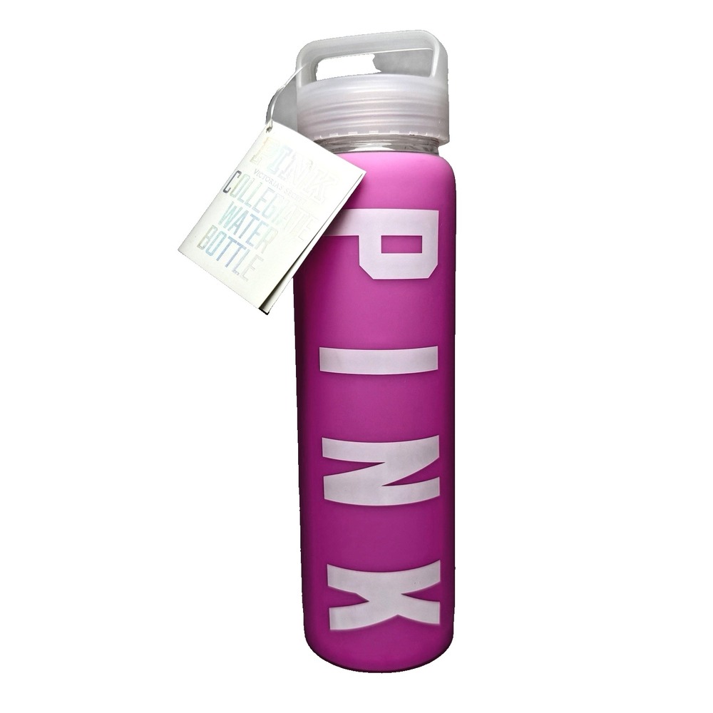 Victoria's Secret PINK Glass Water Bottle Pink Silicone Sleeve 20 fl oz Slim NEW